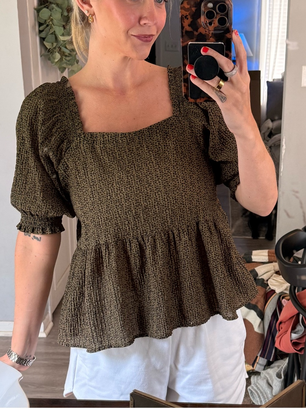 LOFT Women Green Leopard/spottef Peplum